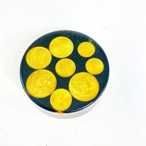 Vtg 1960s Centavos Coins Double Layer Embedded Round Acrylic Lucite Paperweight